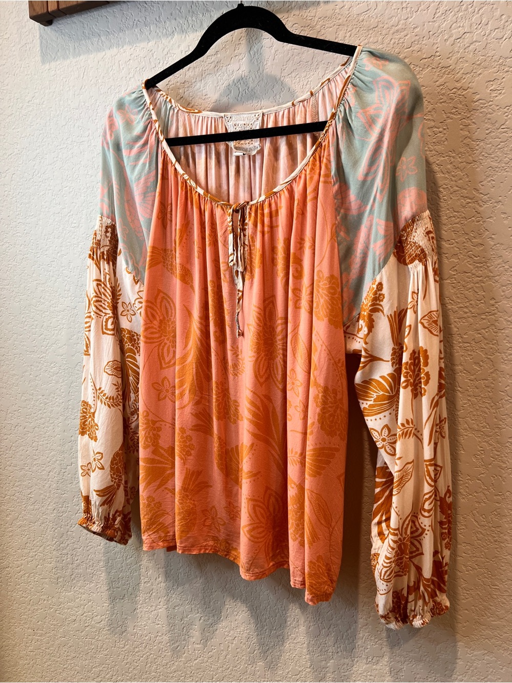 Johnny Was Waimea Mixed Floral Patchwork Peasant Top Pink & Orange Size XL - Picture 5 of 16